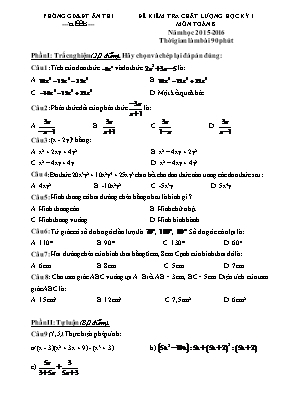Đề kiểm tra chất lượng học kỳ I môn Toán 8